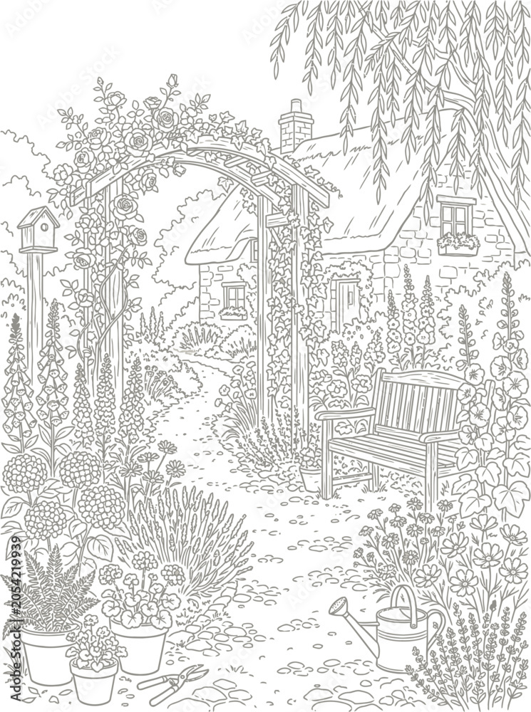 Obraz premium Rural vineyard landscape with house and tree, vintage European village countryside illustration, drawing vector sketch of architecture, town street, church and castle scenery
