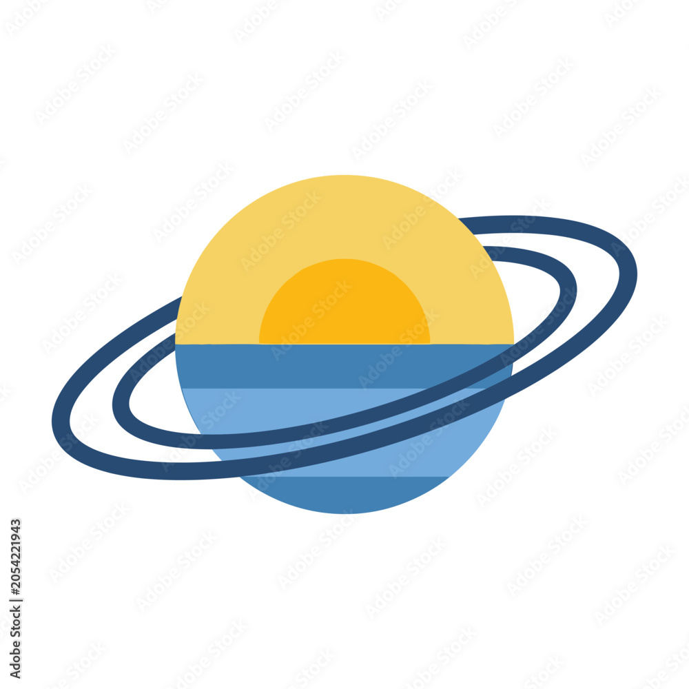 Fototapeta premium Saturn planet with rings and sun