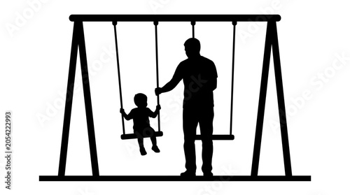 Fotografie Happy Father's Day Black silhouette, father and child on swing set, playground f