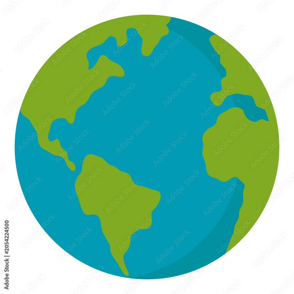 Obraz premium Earth globe flat icon featuring the Atlantic Ocean with surrounding continents in a colorful simplified design