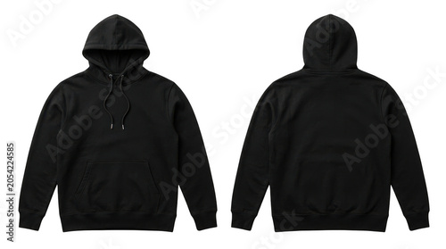 Black hoodie sweatshirt front and back isolated on transparent background