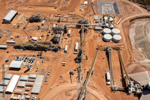 Mining construction site, Lithium Mining plant, Aerial View, Western Australia