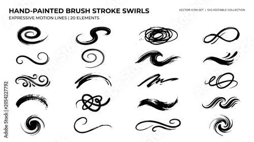 Billede på lærred Hand painted brush stroke swirls and expressive motion lines collection with abs