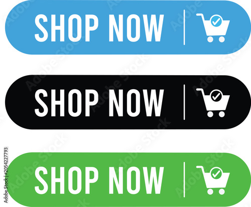 Shop Now CTA Button Set Vector with Shopping Cart Icon Modern Web UI Design Elements
