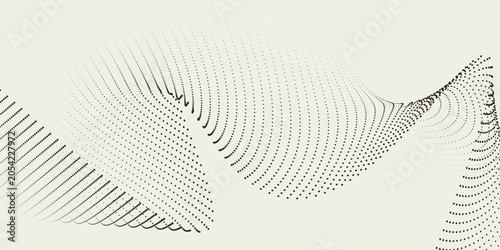Flowing dots particles wave pattern halftone gradient smooth curve shape isolated on white background. Vector in concept of technology, science, music, modern.
