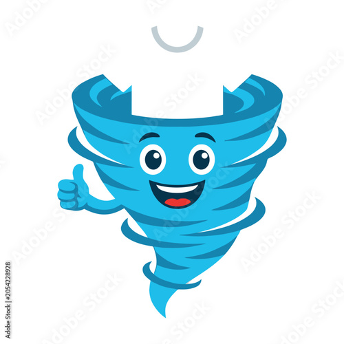 Happy blue cartoon tornado with thumbs up
