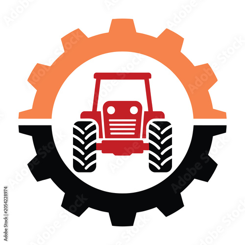 Red tractor logo gear icon industrial symbol