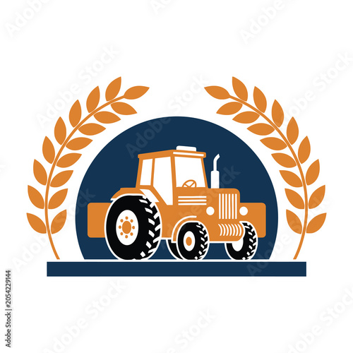 Tractor icon with laurel wreath award symbol