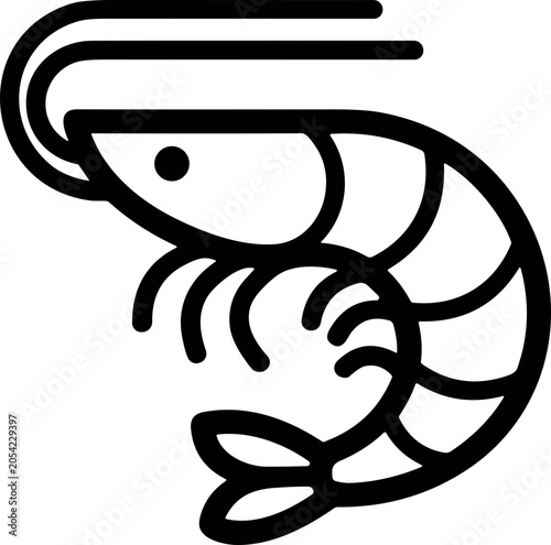 Stylized Shrimp Icon Black and White Outline Simple Vector Art