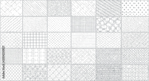 Comprehensive collection of architectural CAD hatch patterns and technical line art textures for professional landscape design and structural drawing documentation in black and white