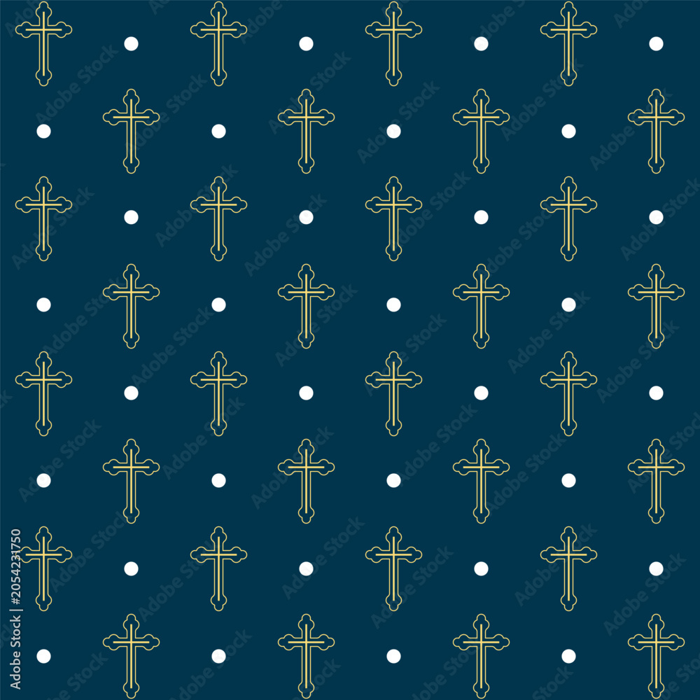 Fototapeta premium Gold Christian Cross Outline Pattern Vector Background