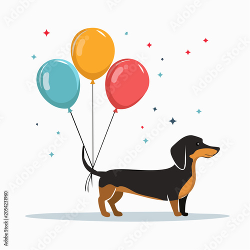 Dachshund Dog Holding Balloons