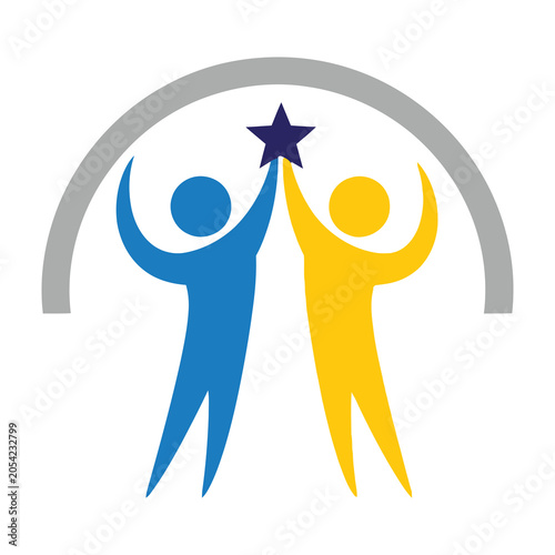 Two people holding a star together teamwork