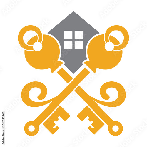 Golden house keys with gray house icon