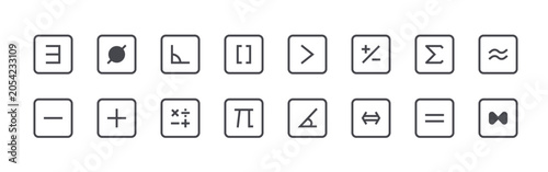 Foto Modern set of 16 thin outline Math Symbol icons