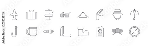 Foto Modern set of 16 thin outline Traveling icons