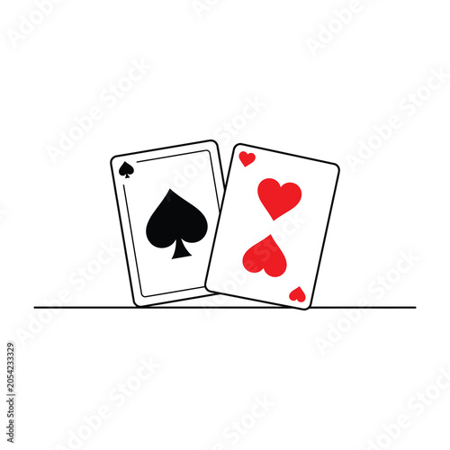 Two playing cards with spade and heart symbols