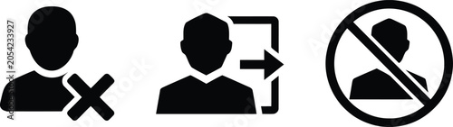 Foto User account icons showing remove user, logout exit sign and forbidden access sy