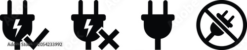 Photos Electric plug icons with check mark and cross symbols representing power status