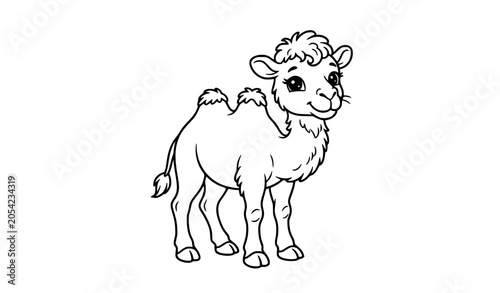 Obraz na plátne Adorable baby camel animal line art vector