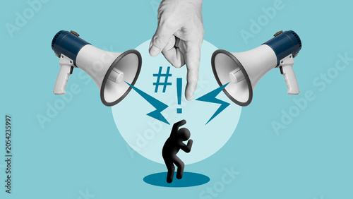 Fotografie Public Shaming, Online Harassment and Social Pressure Concept, Cyberbullying, Re