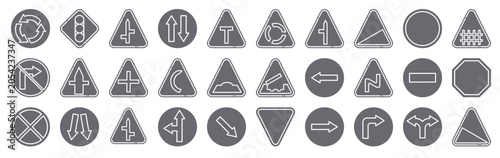 Photos Collection of 30 solid Signaling icons with roundabout, no turn right, no stopping, traffic lights, intersection