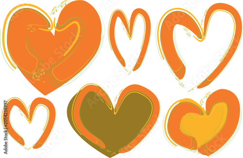 orange colorful drawn abstract hearts with thick outline