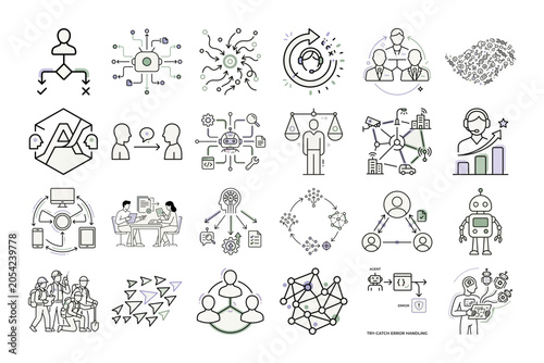 AI Agent 1: Line Art Icons for Business or Modern Illustrated Business Diagrams