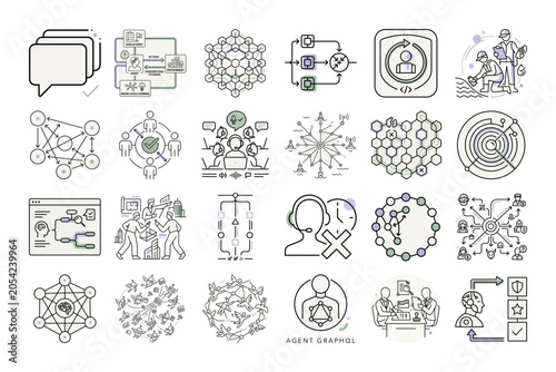 AI Agent 1: Vector Icons Set in a Minimal Style or Line Art Business Design Elements.