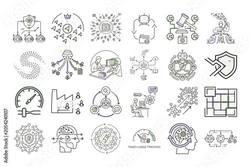 AI design elements for technology and business or Line art illustrations for artificial intelligence.