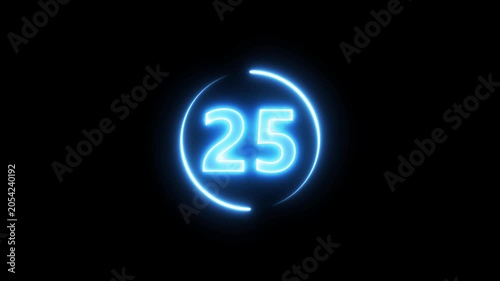 30 seconds countdown timer animation, 30-0 counting down seconds neon number. on transparent background.