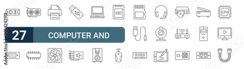 Schilderij op canvas 27 Computer and Hardware line icons set