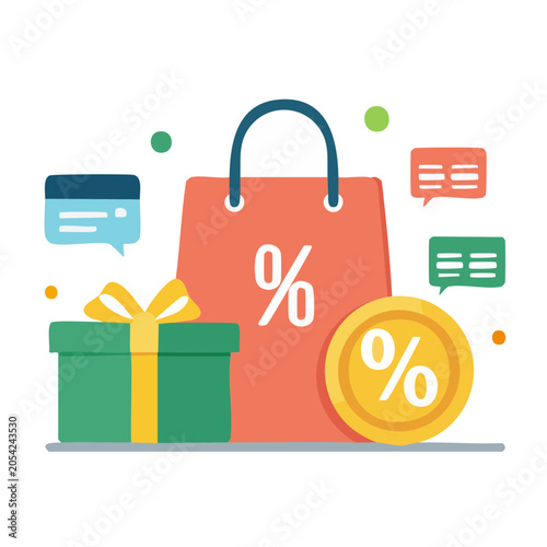 Flat design shopping bag with discount elements