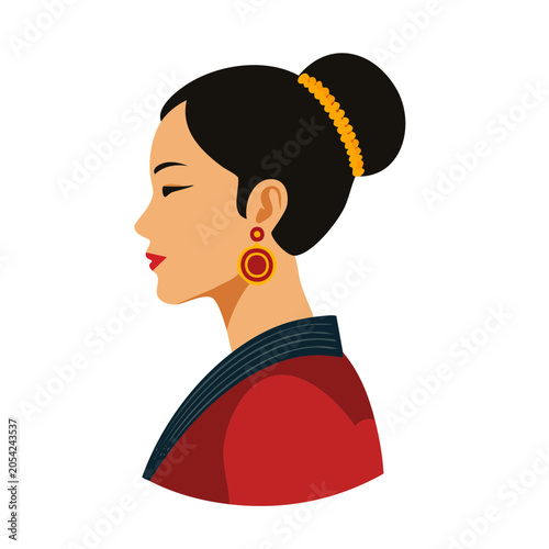 Flat illustration of Asian woman portrait