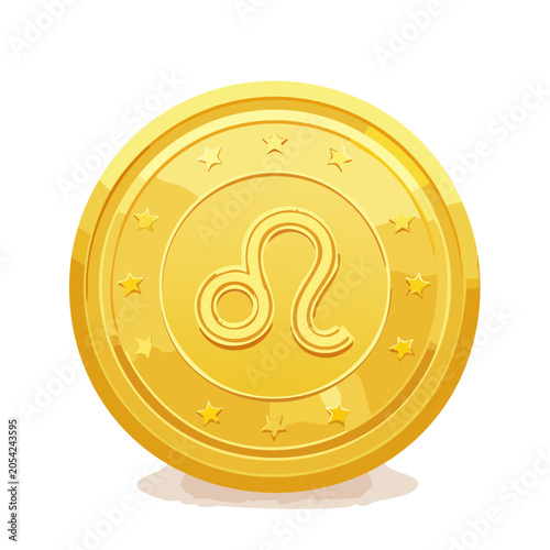 Gold Coin with Leo Zodiac Symbol