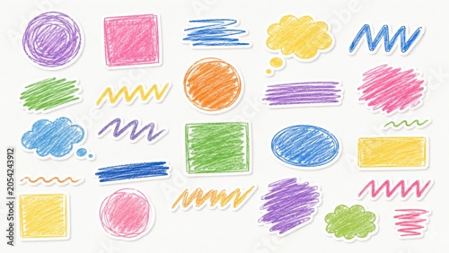 Colorful Crayon Scribble Shapes And Doodle Elements Collection