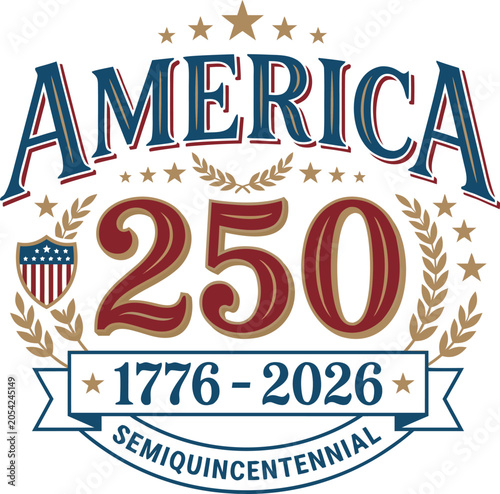 America 250 semiquincentennial with vintage patriotic emblem design.