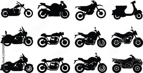 Schilderij op canvas Silhouette collection of various motorcycle types including sport bike, cruiser,