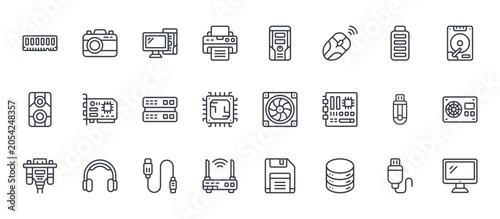 Tableau sur toile 24 outline Computer and Hardware web icons such as usb connector, wireless router, pendrive, Network Interface Card, computer tower