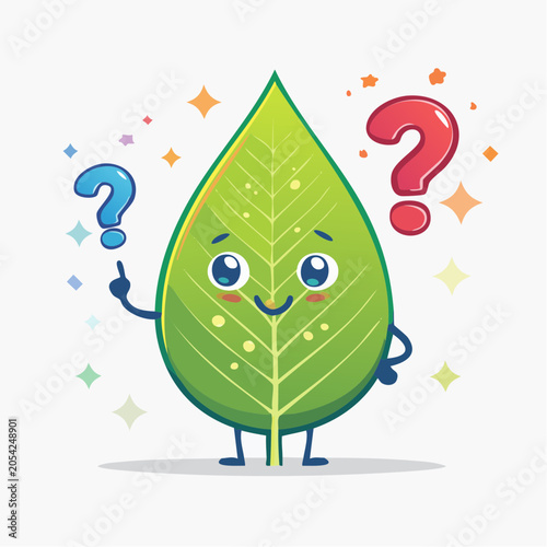 Cute Leaf Character Asking Questions