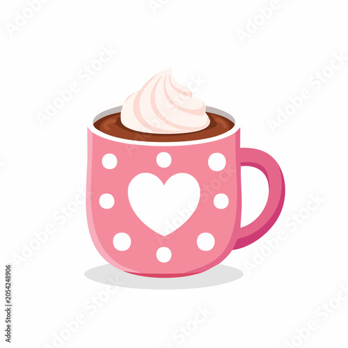 Cute Pink Mug with Hot Chocolate and Whipped Cream