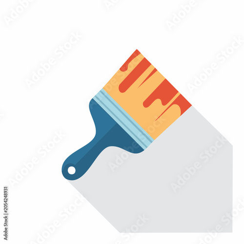 Flat design paintbrush with dripping red paint and long shadow