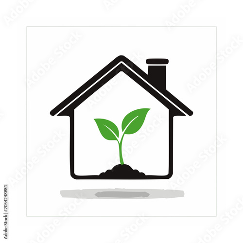 Flat design recycling bin with plant