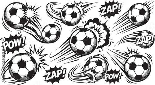 Bild auf Leinwand Soccer balls with comic explosion effects