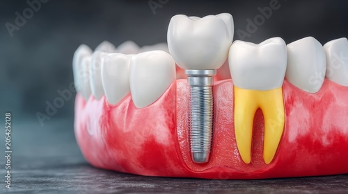 Dental Implant and Tooth Extraction Model with Gum and Artificial Roots