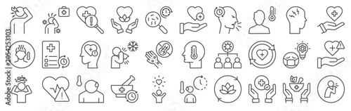 Cuadro en lienzo 30 thin line Common Illnesses icons for web, app and interface design featuring affliction, flu, common, ailment, conditions