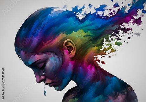 Colorful Artistic Portrait of a Woman with Abstract Hair.