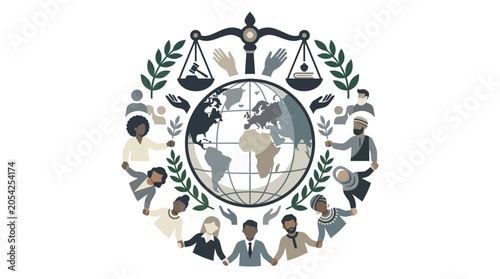 Quadro su tela Global Justice and Diversity: Diverse People Unite for World Peace and Equality