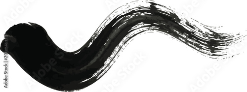 Black ink brushstroke with textured edges on a white background