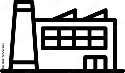 Modern Factory Building Icon with Chimney and Windows - Industrial Design